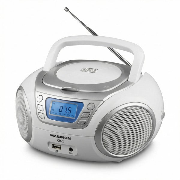 Radio CD Portátil Boombox Maginon CB-2 - FM + USB + AUX | Blanco