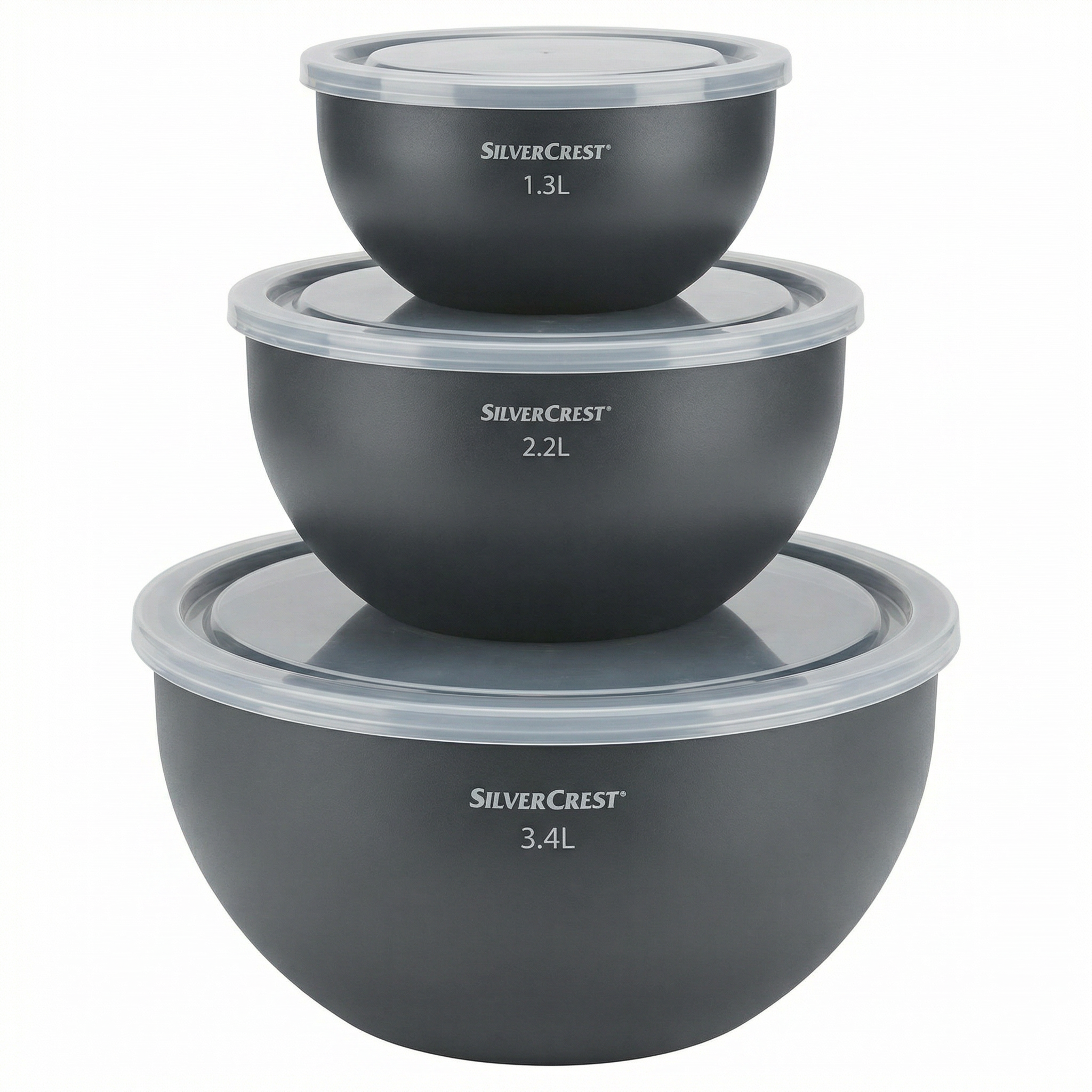 Set 3 Boles con Tapa SilverCrest - Gris Antracita (3,4L + 2,2L + 1,3L)