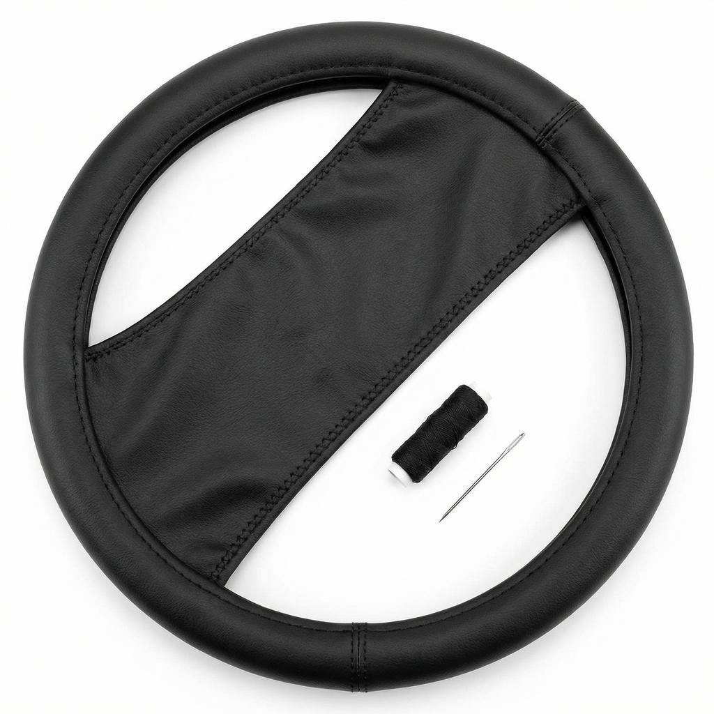 Funda de Volante Cuero Sintético Negro - Cosido a Mano Universal