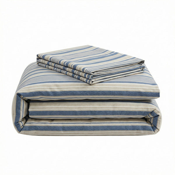 Ropa de Cama Microfibra Rayas Azul y Beige Novitesse