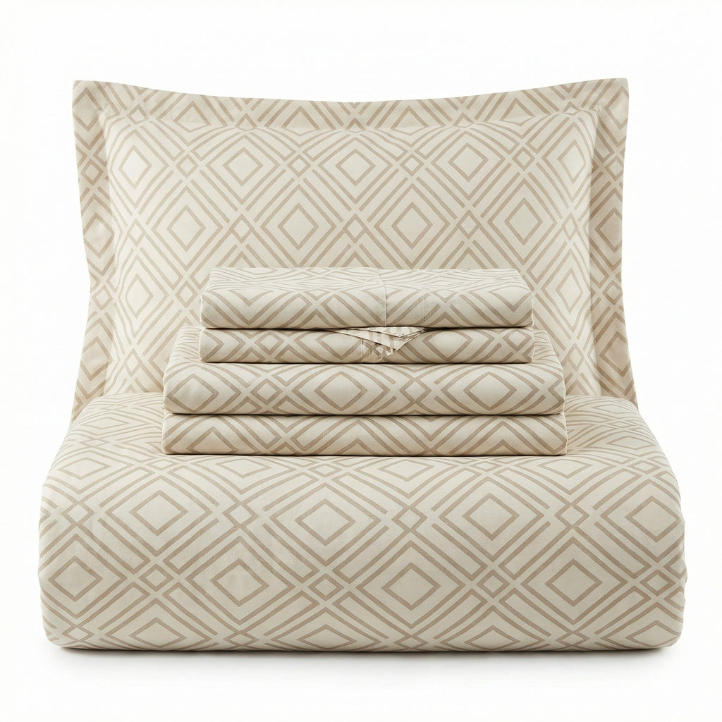 Ropa de Cama Microfibra Beige Geométrica Novitesse