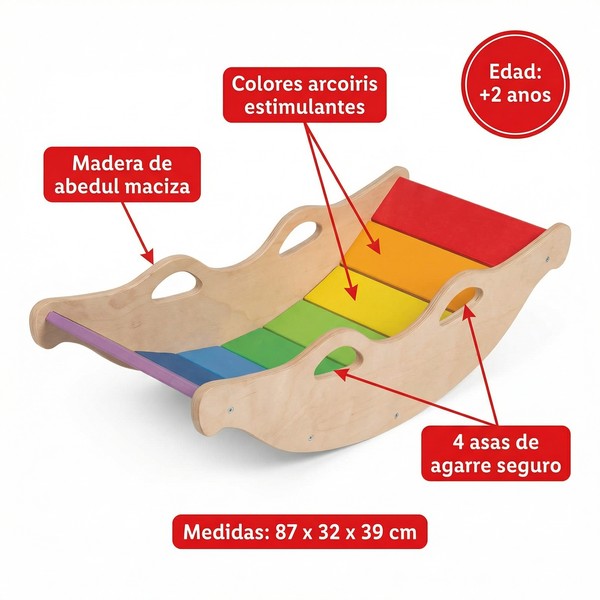 Tabla de Equilibrio Arcoíris Premium 4 en 1 - Madera Montessori | Playtive