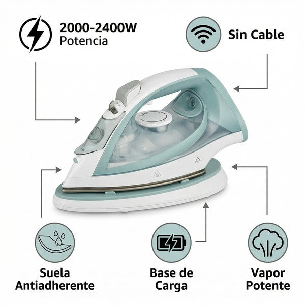 Plancha de Vapor Inalámbrica 2000-2400W con Base de Carga | Ambiano