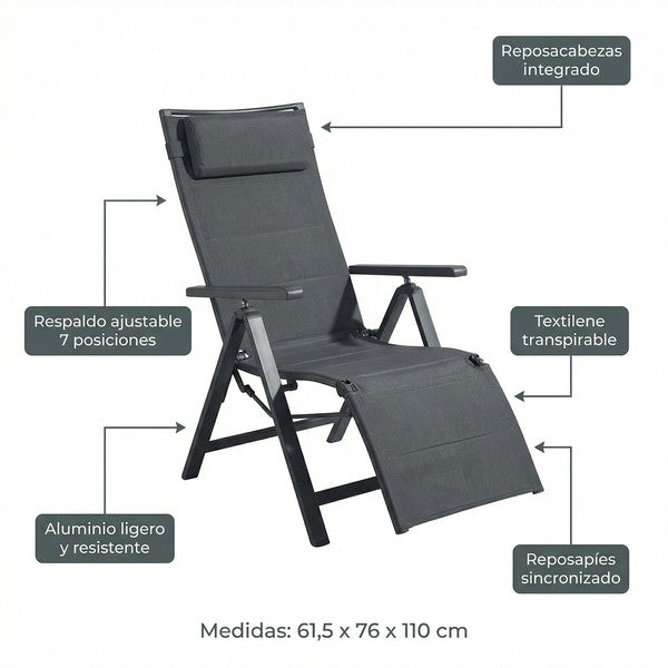 Sillón Relax de Aluminio Plegable 7 Posiciones - Reposacabezas y Reposapiés | Belavi