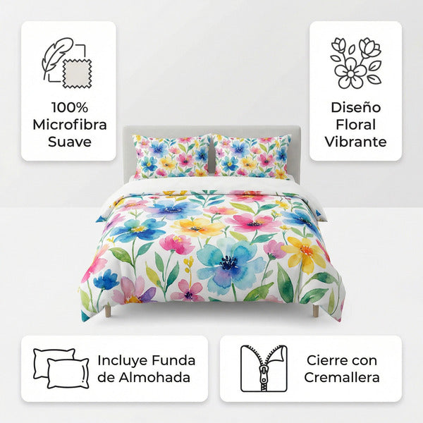 Ropa de Cama Microfibra Flores Multicolor Novitesse