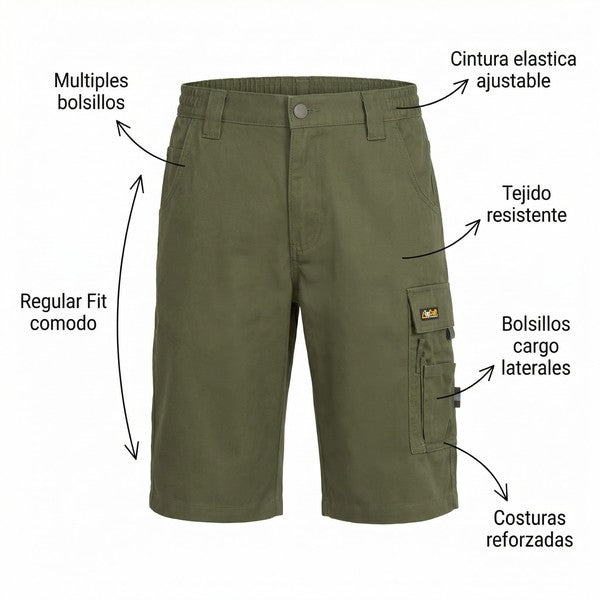 Short de Trabajo Cargo Verde Militar - Talla 56 Regular Fit | TopCraft Workwear