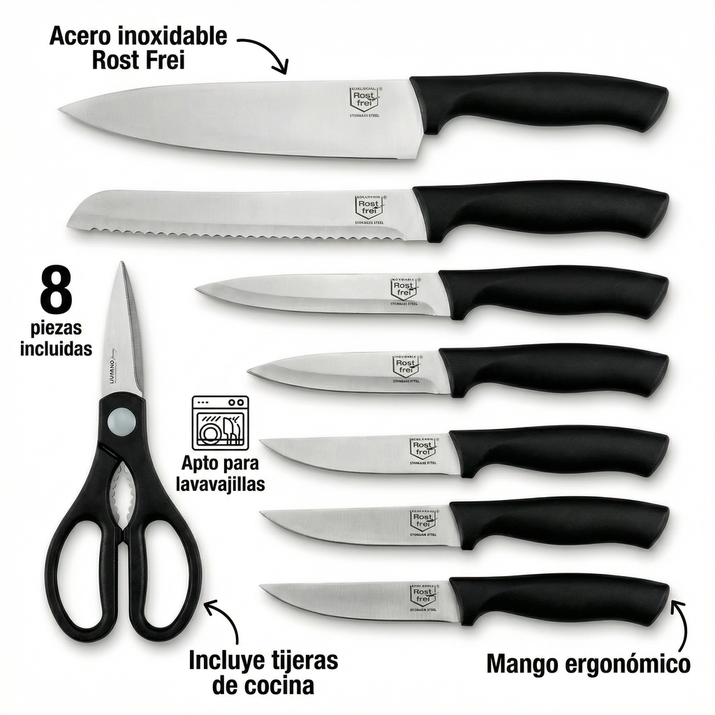 Set de Cuchillos Livarno Home Basic 8 Piezas - Acero Inoxidable Rost Frei