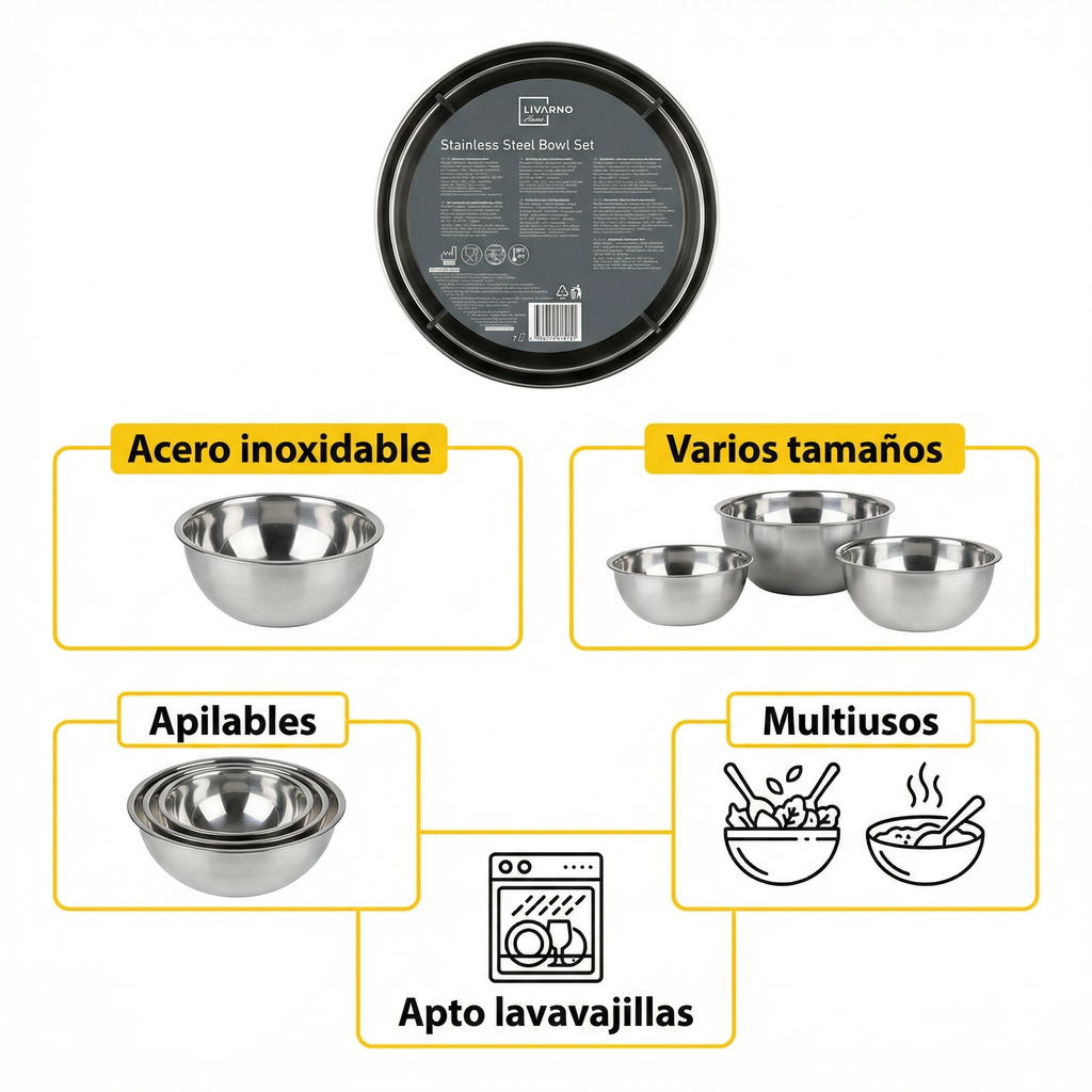 Set Boles Acero Inoxidable Livarno Home - Apilables Multiusos