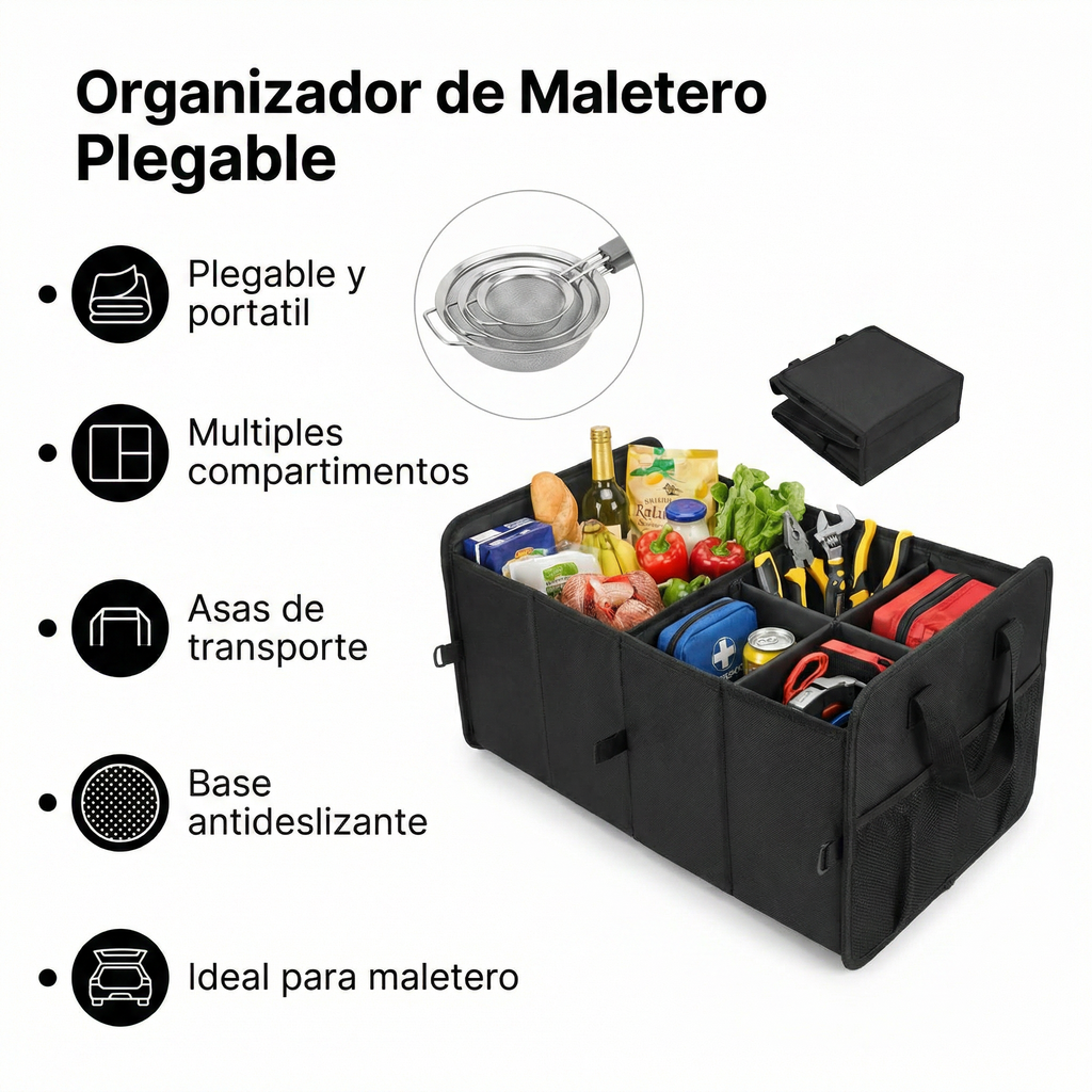 Organizador de Maletero Plegable Negro - Múltiples Compartimentos