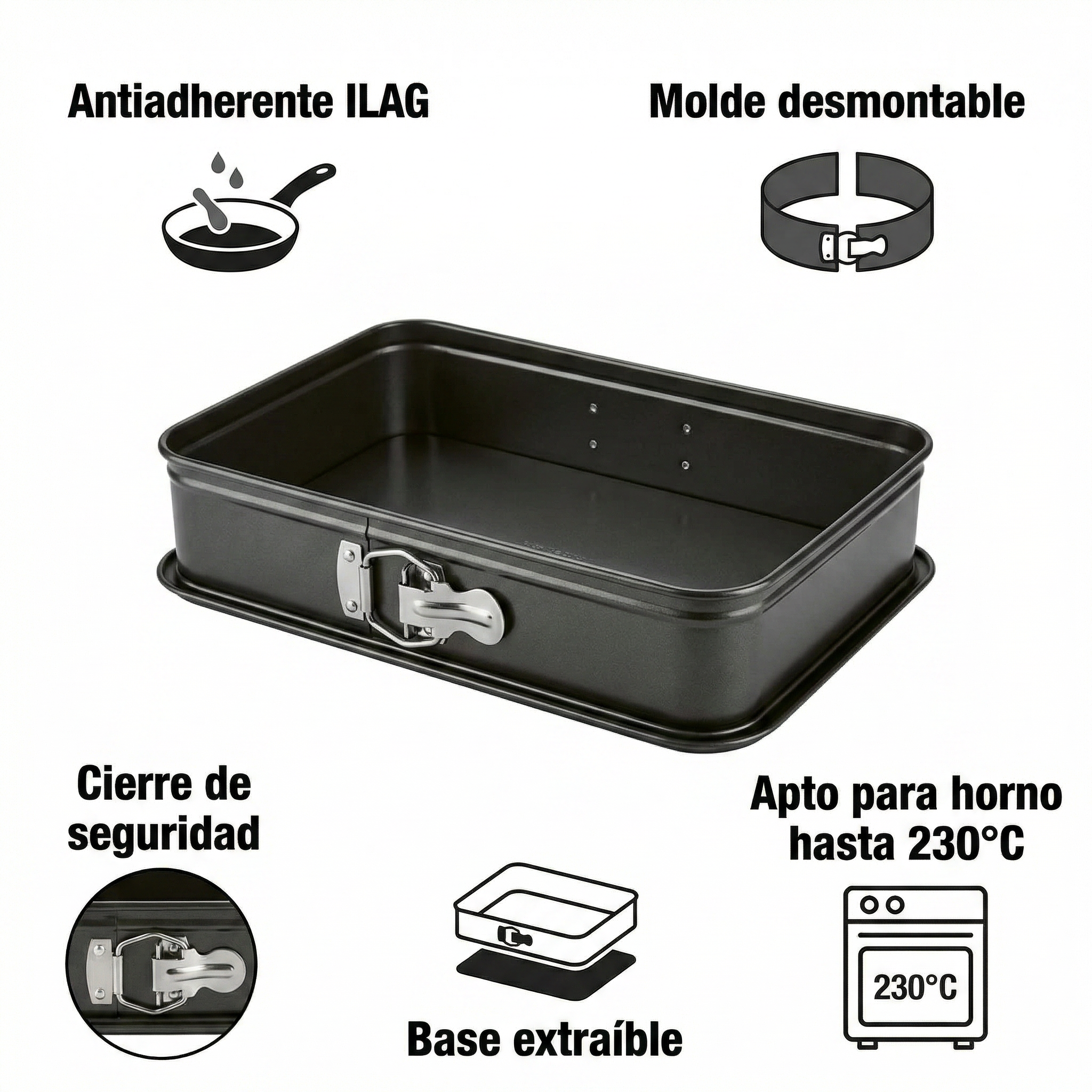 Molde Desmontable Rectangular SilverCrest - Antiadherente ILAG
