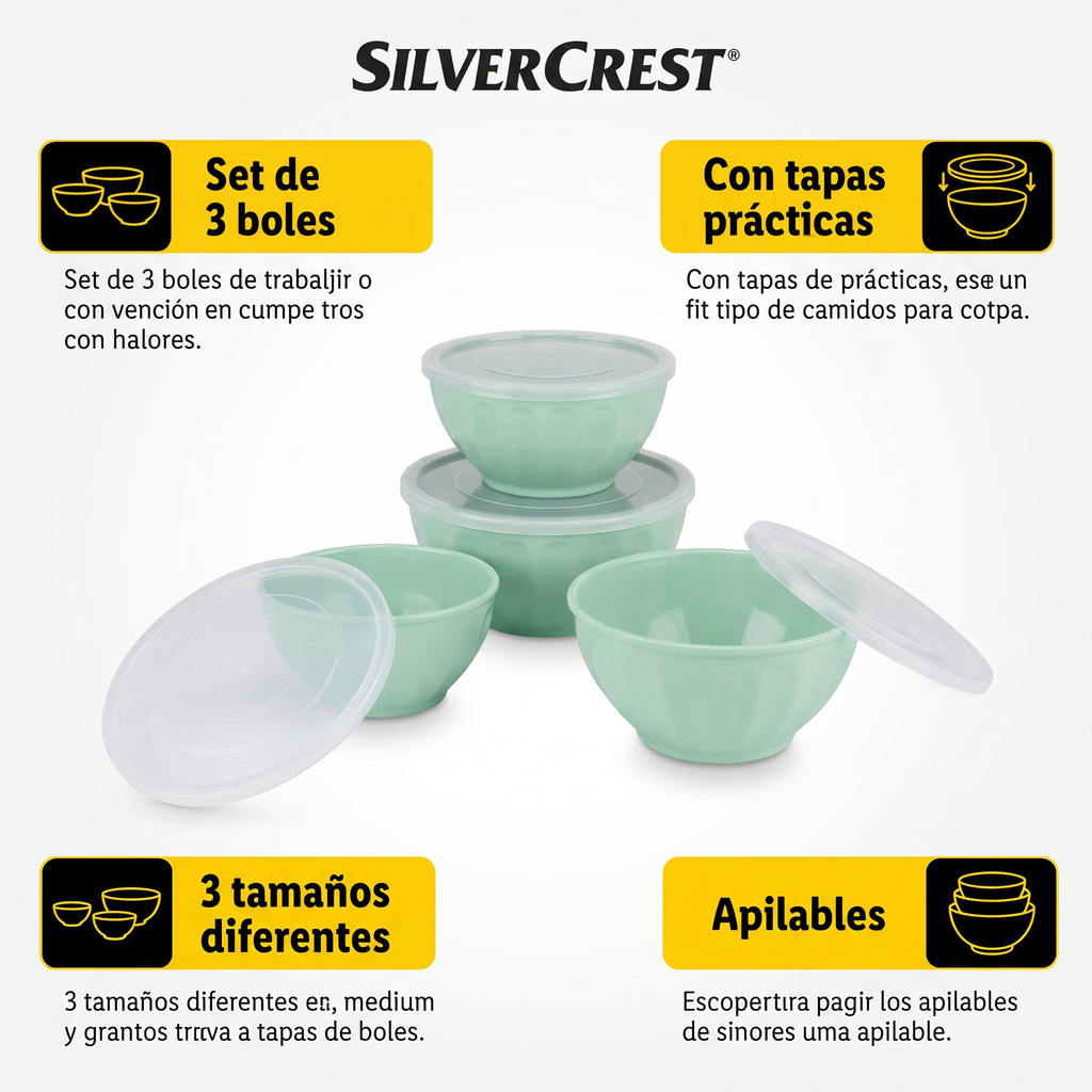 Set 3 Boles con Tapa SilverCrest - Verde Menta