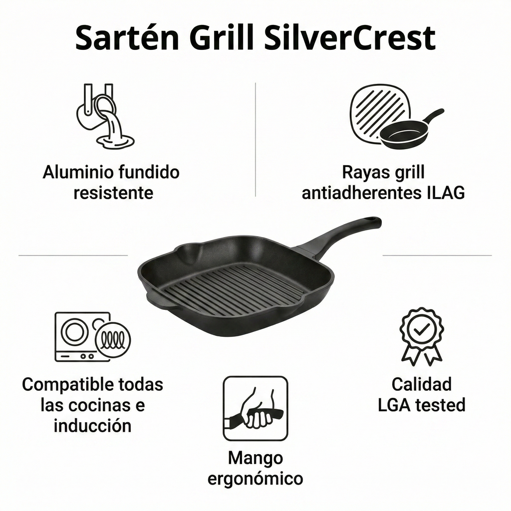 Sartén Grill SilverCrest - Aluminio Fundido Antiadherente ILAG