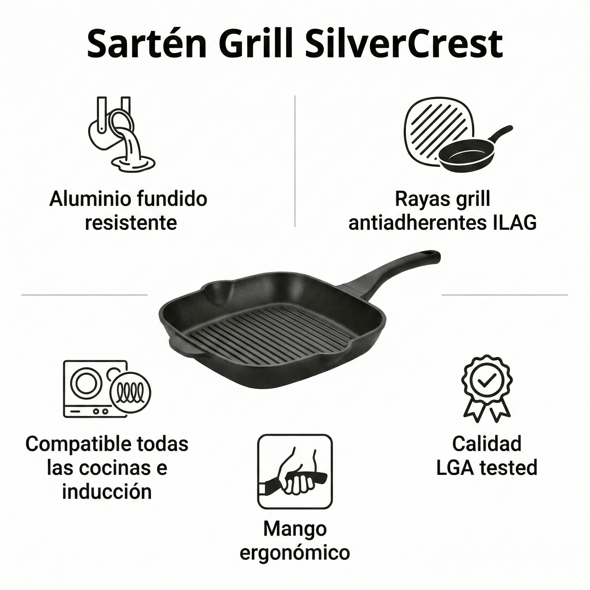 Sartén Grill SilverCrest - Aluminio Fundido Antiadherente ILAG