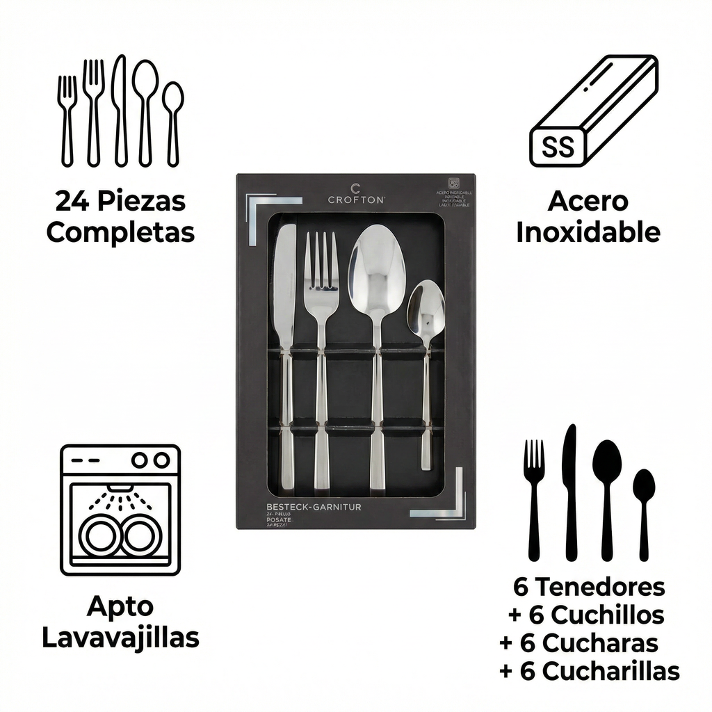 Cubertería Crofton 24 Piezas - Acero Inoxidable Clásico