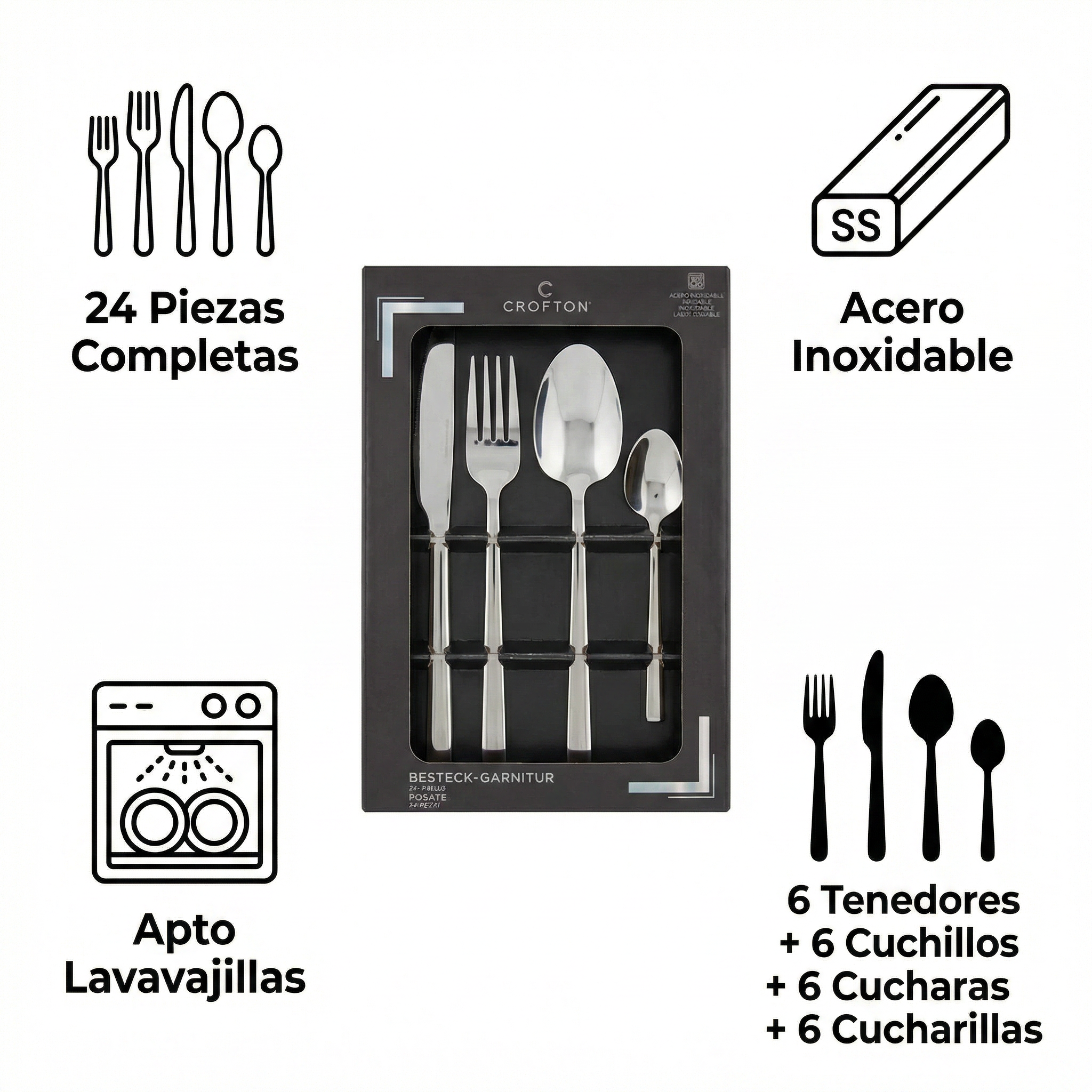 Cubertería Crofton 24 Piezas - Acero Inoxidable Clásico