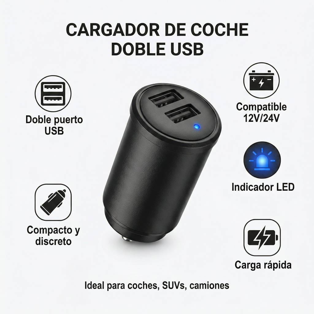 Cargador de Coche Doble USB SilverCrest - Compacto con LED