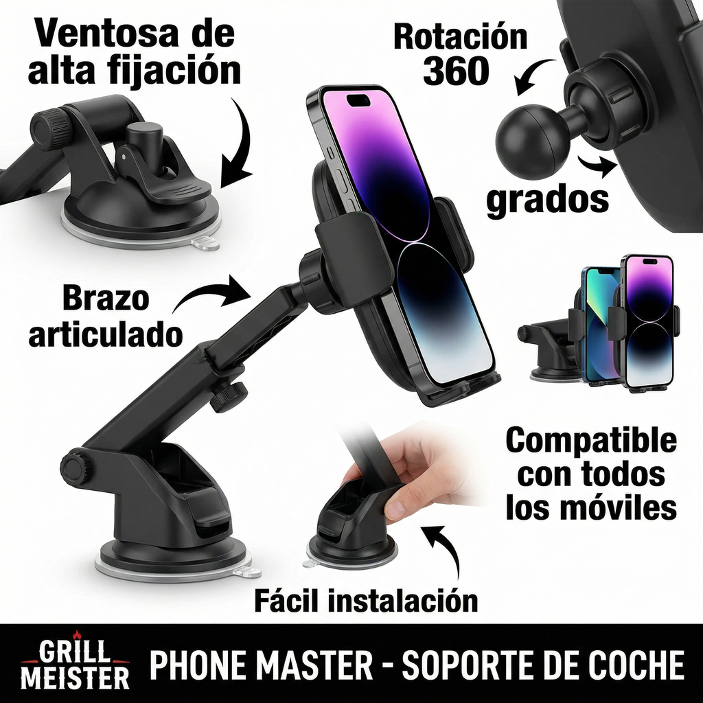 Soporte de Móvil para Coche - Ventosa y Brazo Articulado 360°