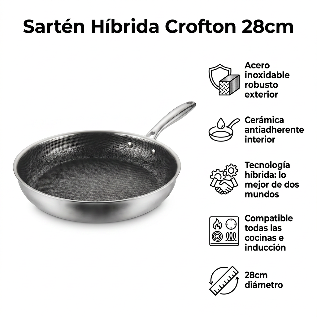 Sartén Híbrida Crofton 28cm - Acero Inoxidable + Cerámica Antiadherente