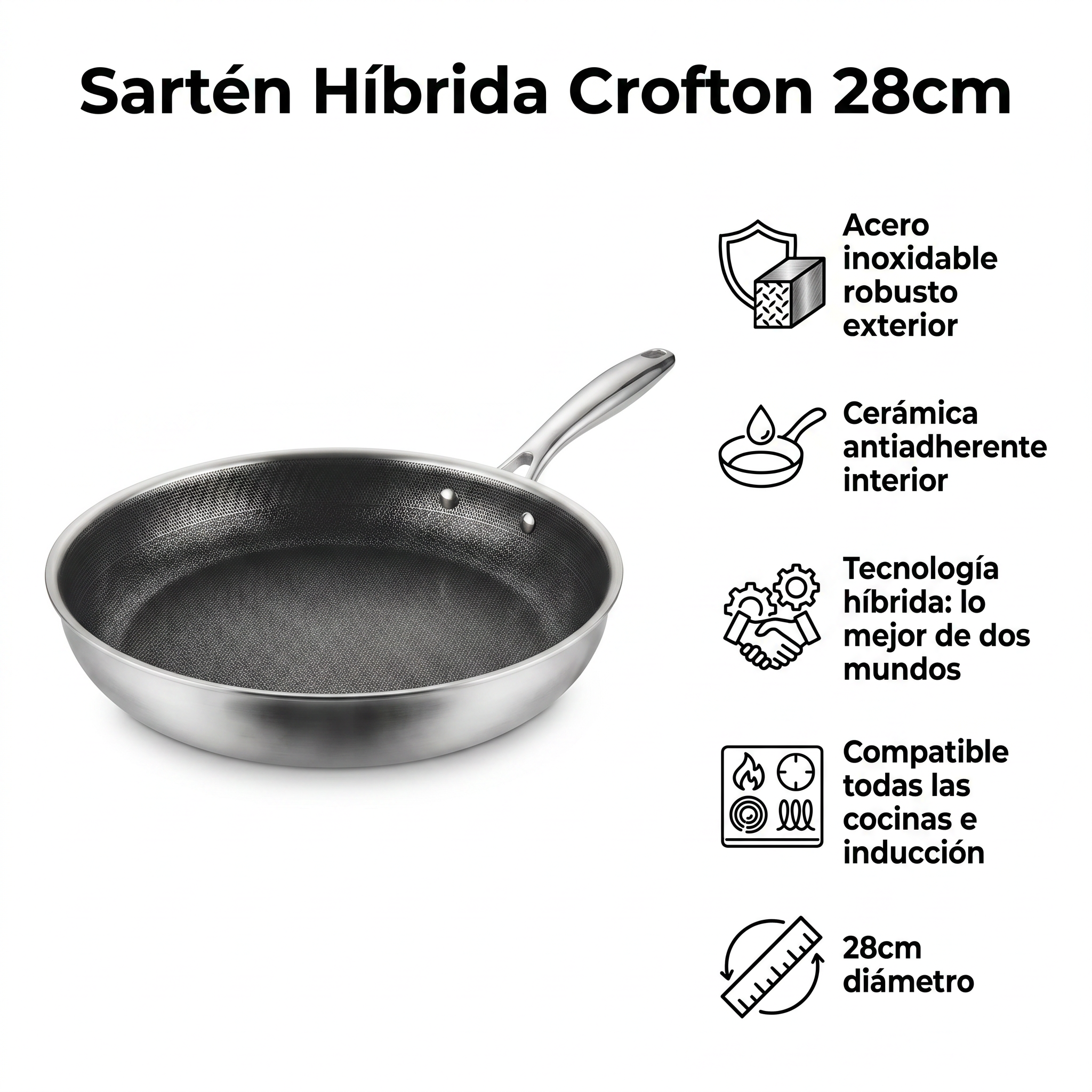 Sartén Híbrida Crofton 28cm - Acero Inoxidable + Cerámica Antiadherente
