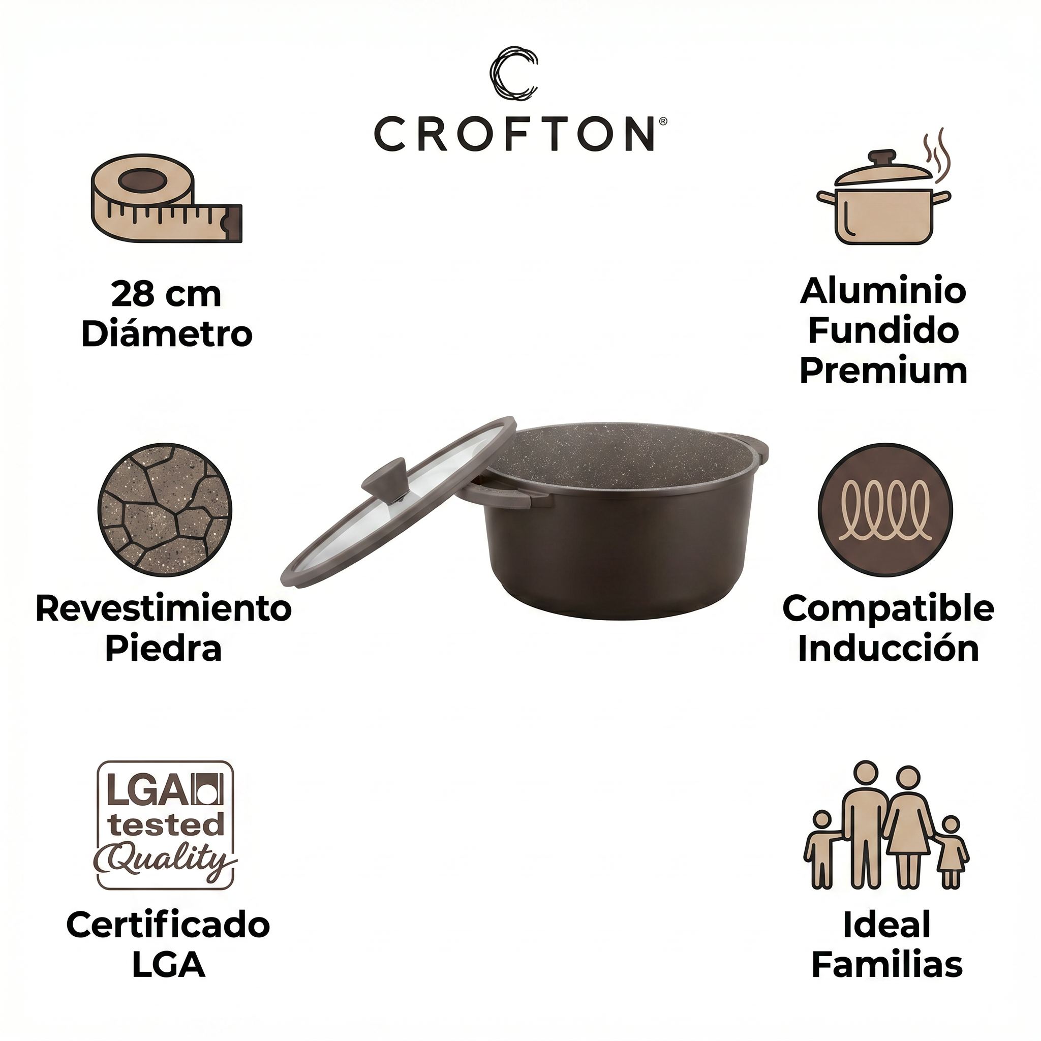 Olla Crofton Aluminio Fundido 28cm - Revestimiento Piedra