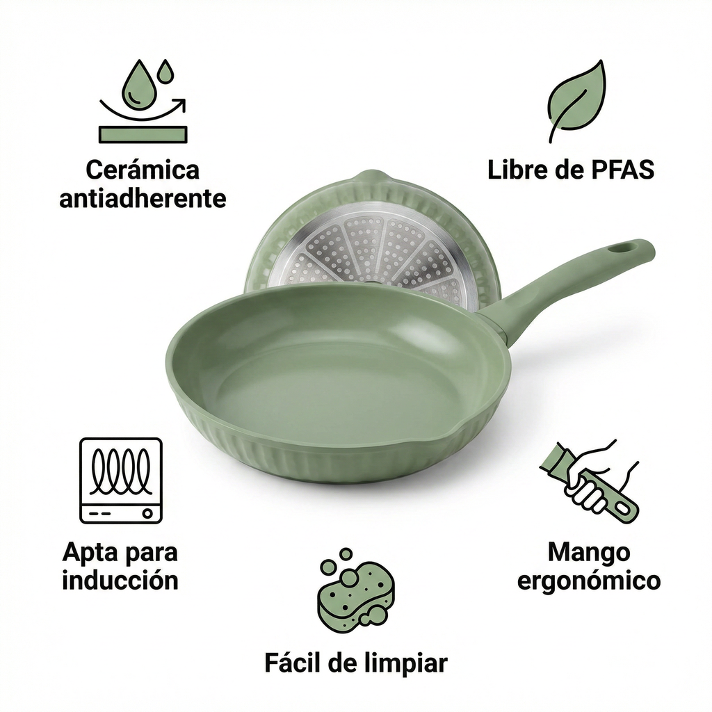 Sartén Crofton Cerámica Verde Salvia - PFAS-Free Inducción