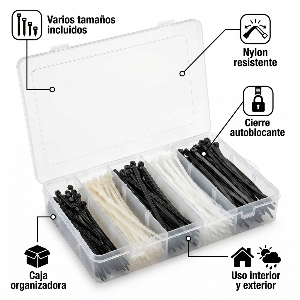 Set de Bridas Surtidas con Caja Organizadora - Nylon Resistente