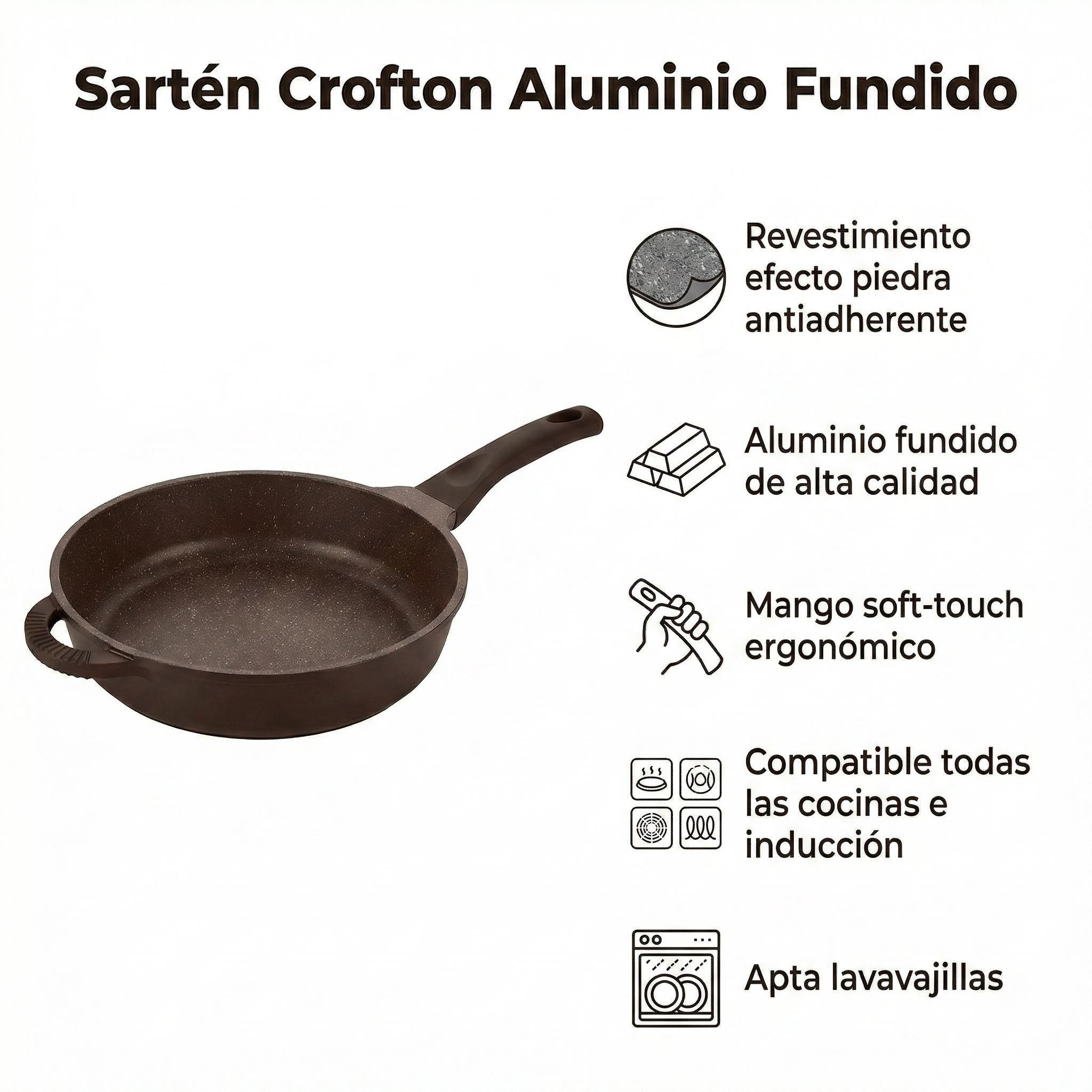 Sartén Crofton Aluminio Fundido - Revestimiento Piedra Antiadherente