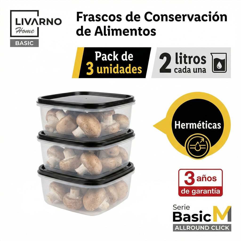 Set 3 Fiambreras Herméticas Livarno Home Basic 2L - Serie M
