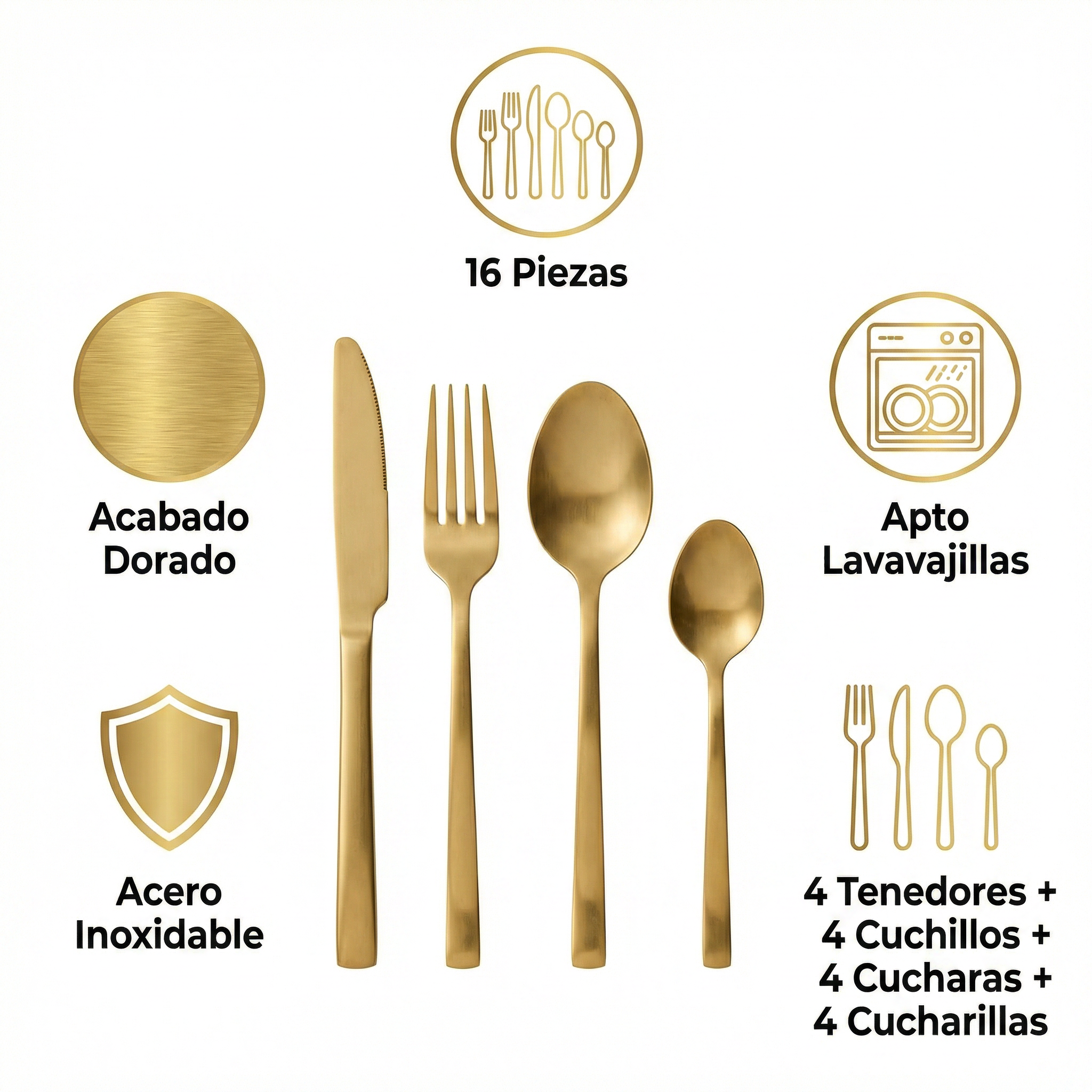 Cubertería Especial Crofton 16 Piezas - Dorado