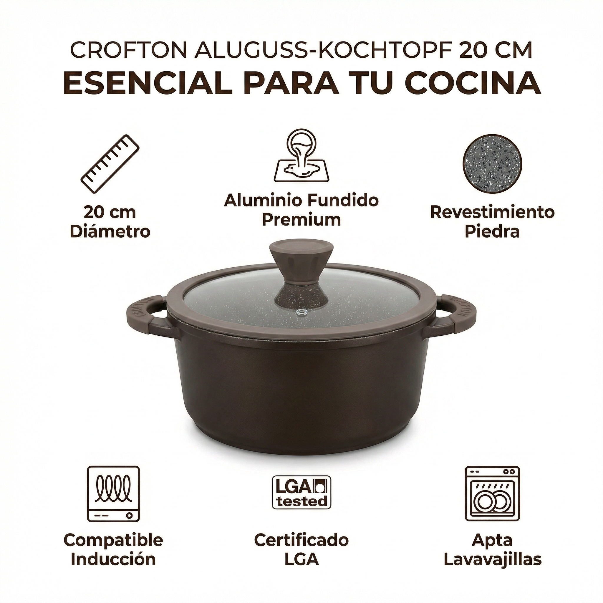 Olla Crofton Aluminio Fundido 20cm - Revestimiento Piedra