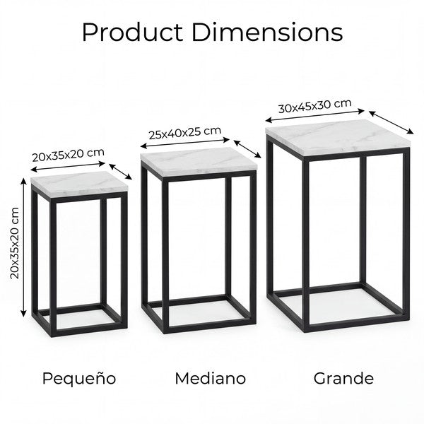 Set de 3 Pedestales Metálicos Efecto Mármol - Apilables | Home Creation