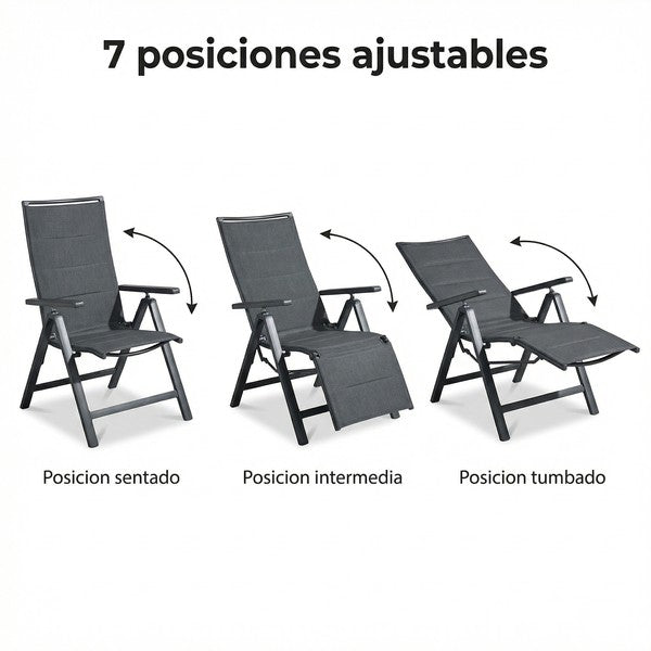 Sillón Relax de Aluminio Plegable 7 Posiciones - Reposacabezas y Reposapiés | Belavi