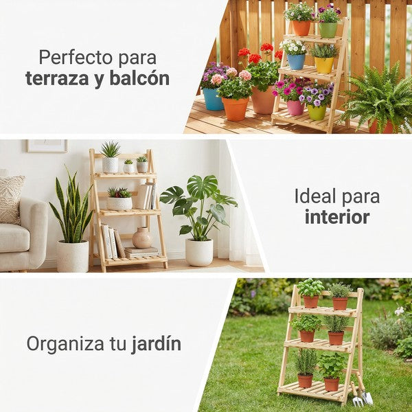 Estantería de Madera para Plantas 3 Niveles - Plegable | Belavi