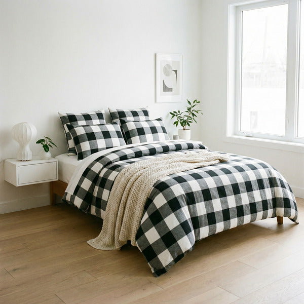 Ropa de Cama Microfibra Cuadros Blanco y Negro Novitesse