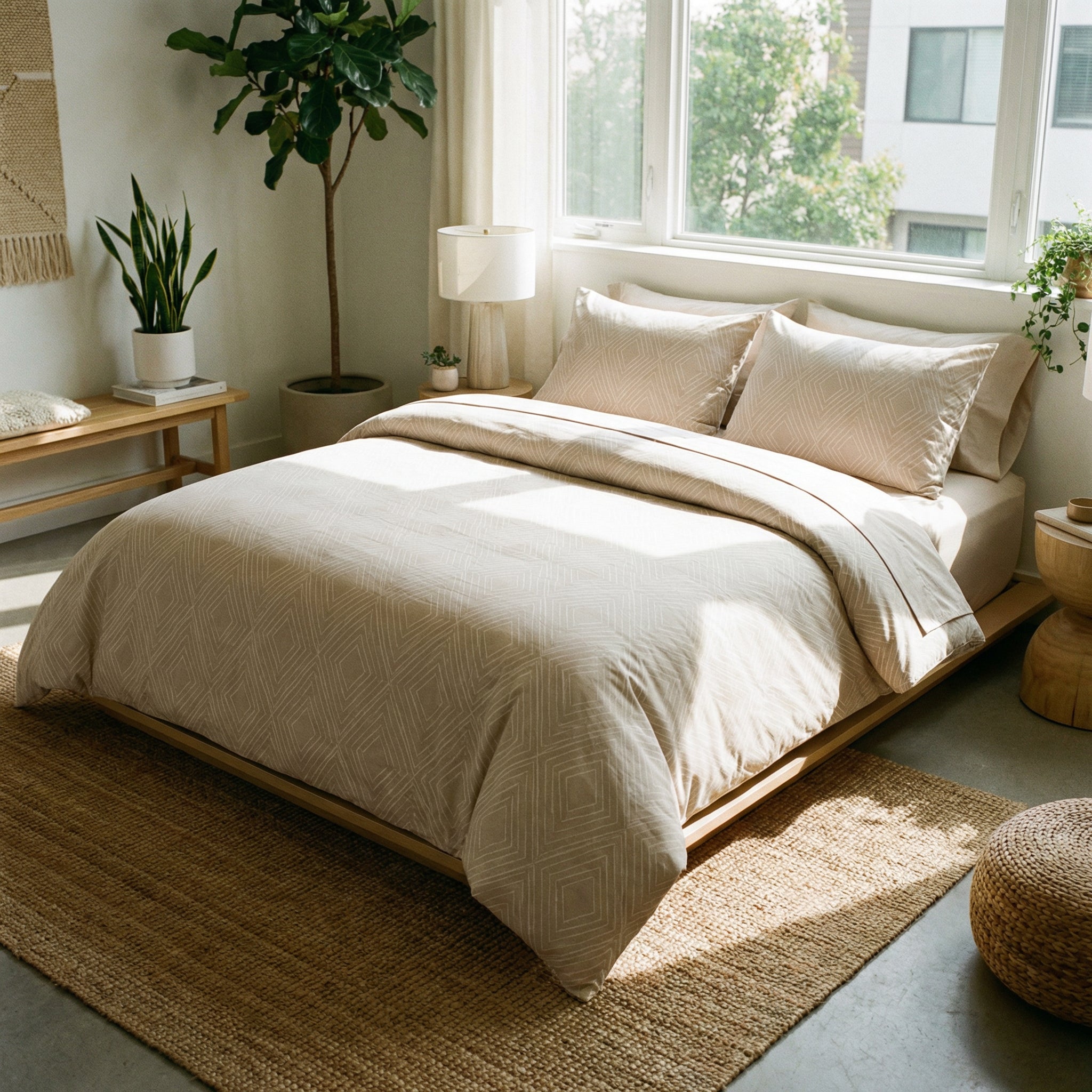 Ropa de Cama Microfibra Beige Geométrica Novitesse