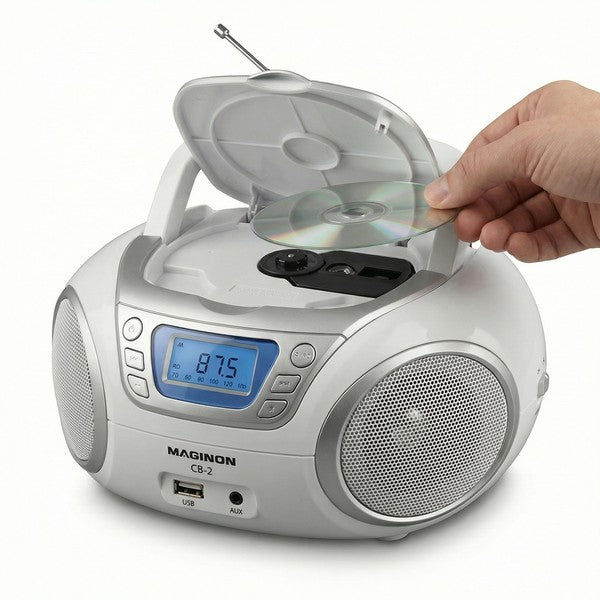 Radio CD Portátil Boombox Maginon CB-2 - FM + USB + AUX | Blanco