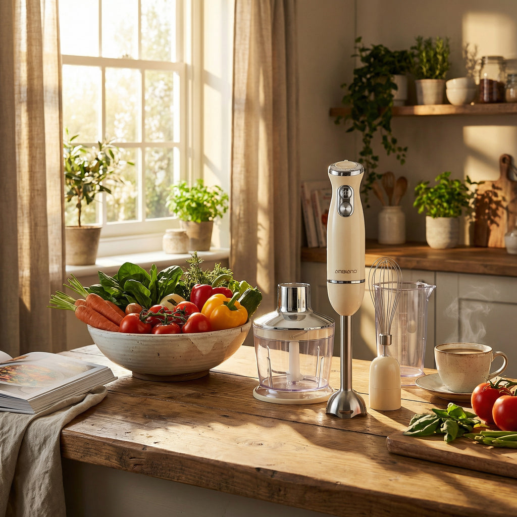 Batidora de Mano Retro Stabmixer Ambiano con Accesorios Crema