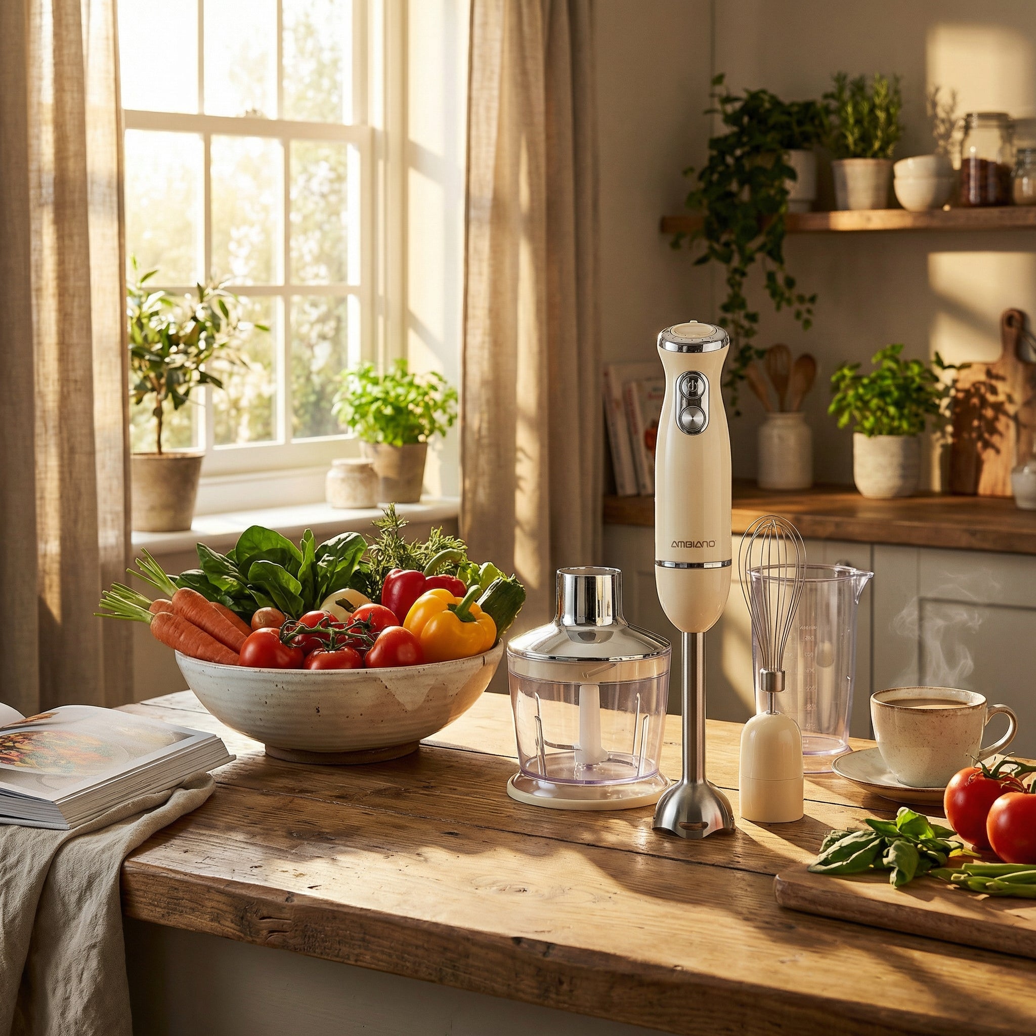 Batidora de Mano Retro Stabmixer Ambiano con Accesorios Crema