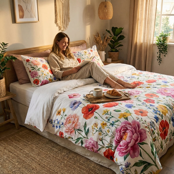 Ropa de Cama Microfibra Flores Multicolor Novitesse