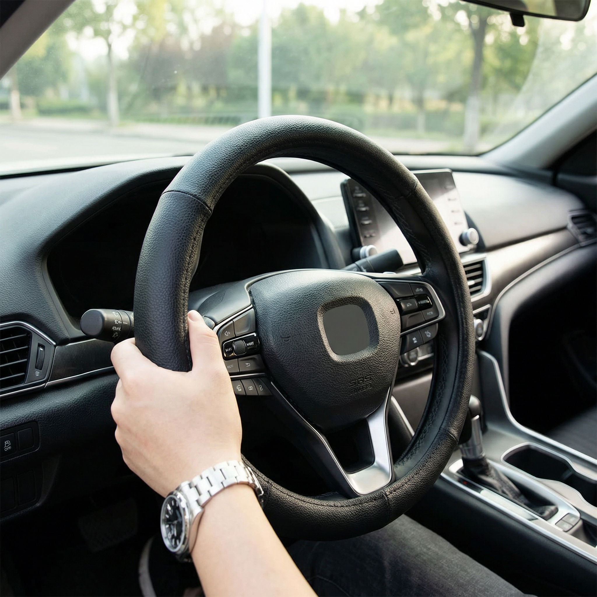 Funda de Volante Cuero Sintético Negro - Cosido a Mano Universal