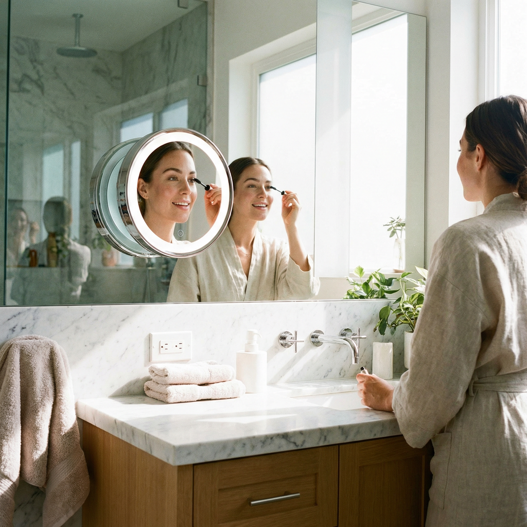 Espejo Cosmético LED Ambiano - Con Ventosa y Aumento
