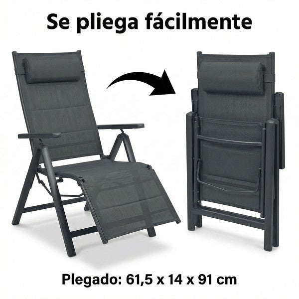 Sillón Relax de Aluminio Plegable 7 Posiciones - Reposacabezas y Reposapiés | Belavi