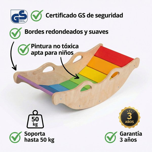Tabla de Equilibrio Arcoíris Premium 4 en 1 - Madera Montessori | Playtive