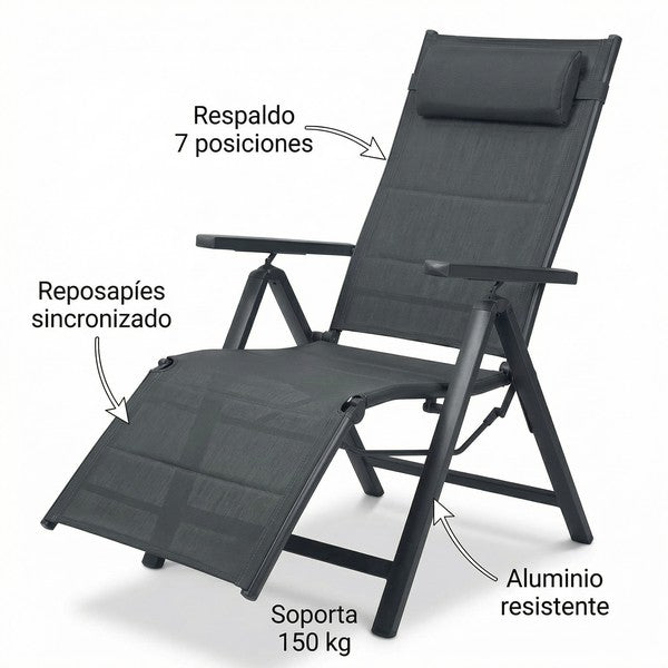 PACK TERRAZA: Tubo de Fuego Decorativo + Sillón Relax Aluminio 7 Posiciones | Belavi