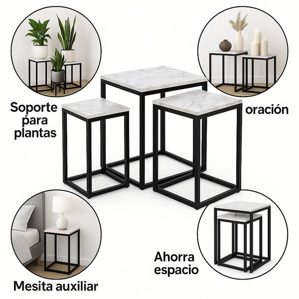 Set de 3 Pedestales Metálicos Efecto Mármol - Apilables | Home Creation