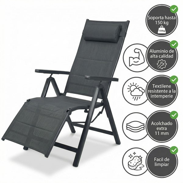 Sillón Relax de Aluminio Plegable 7 Posiciones - Reposacabezas y Reposapiés | Belavi