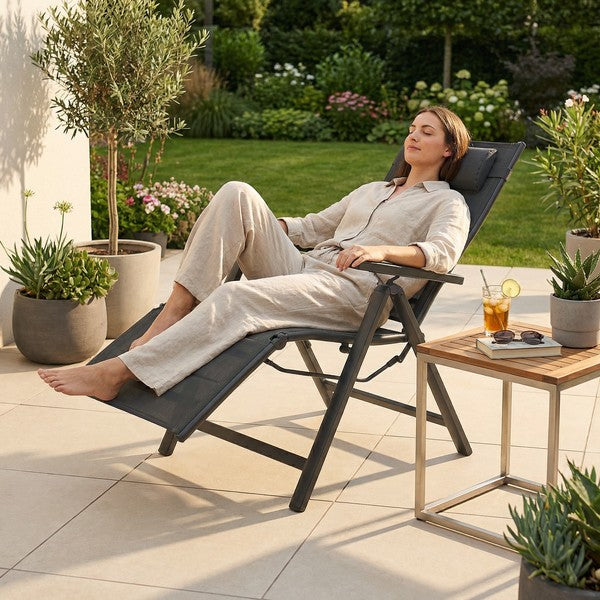 Sillón Relax de Aluminio Plegable 7 Posiciones - Reposacabezas y Reposapiés | Belavi