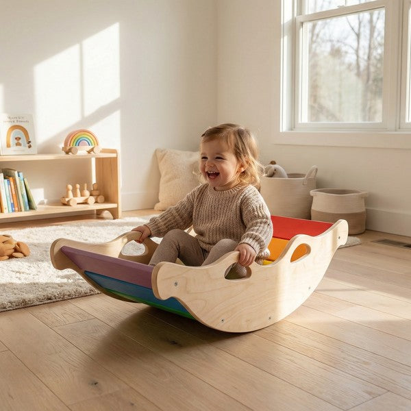 Tabla de Equilibrio Arcoíris Premium 4 en 1 - Madera Montessori | Playtive