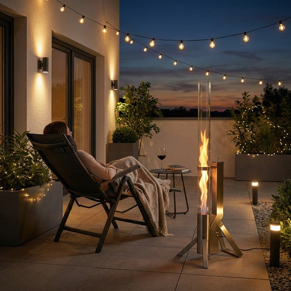 PACK TERRAZA: Tubo de Fuego Decorativo + Sillón Relax Aluminio 7 Posiciones | Belavi