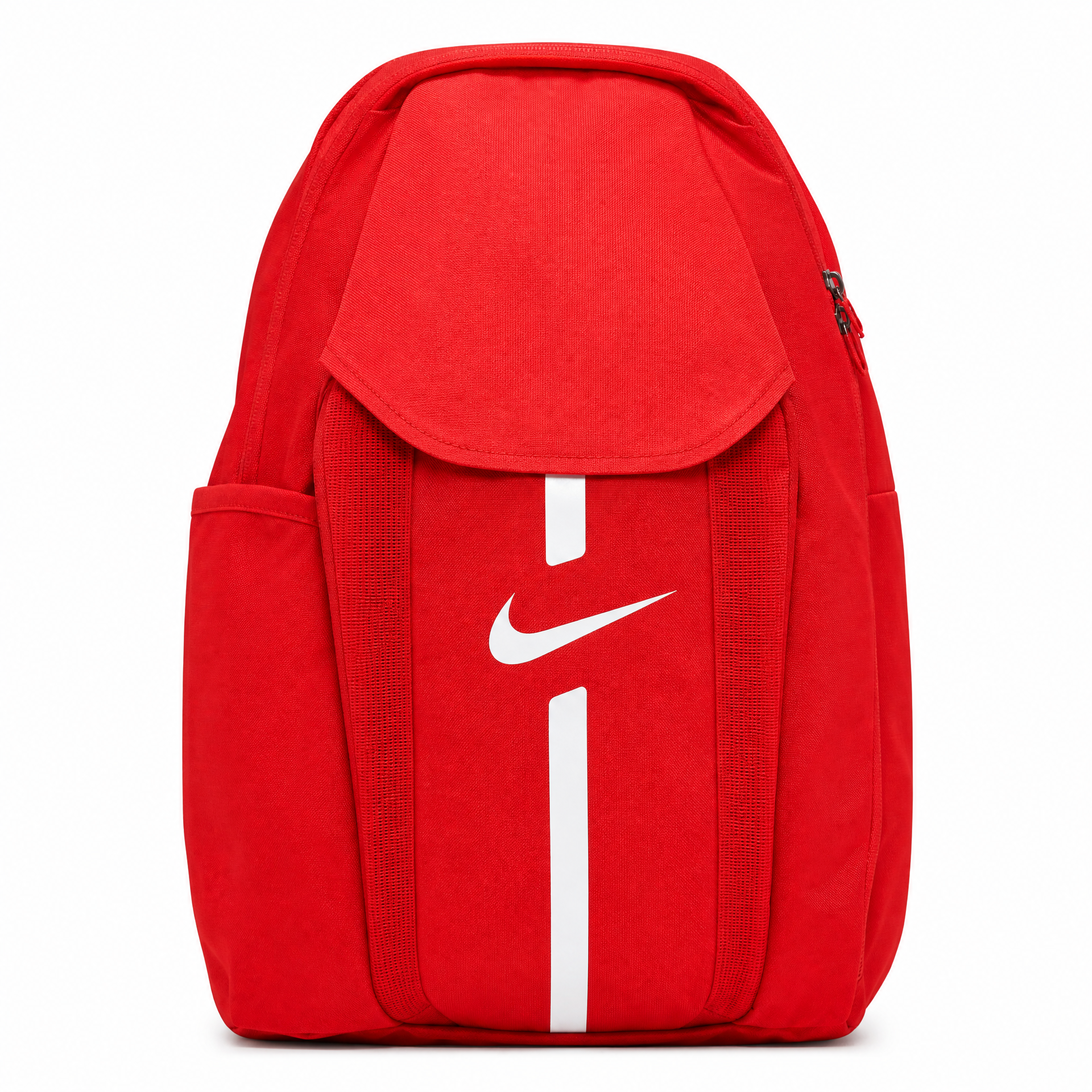 Mochila deportiva Nike roja con logotipo visible y compartimento principal